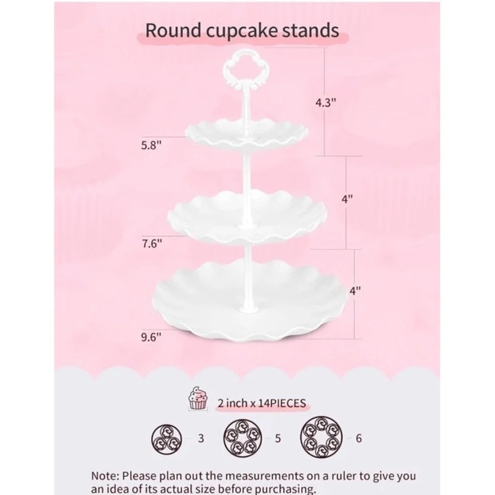 NWK 5 Piece Cake Stand Set with 2 x Large 3-Tier Cupcake Stands, 3 x White